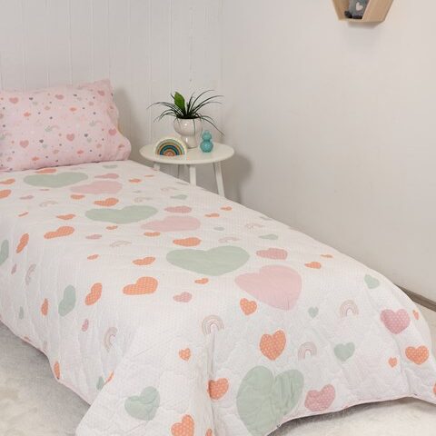 Naf Naf Hearts 352 - White Pink Κουβερλί - naf naf hearts 352 white pink kouverli normal