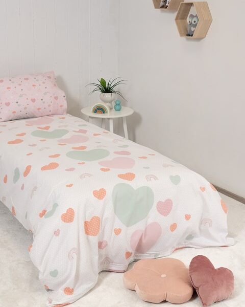 Naf Naf Hearts 352 - White Pink Σετ Σεντόνια