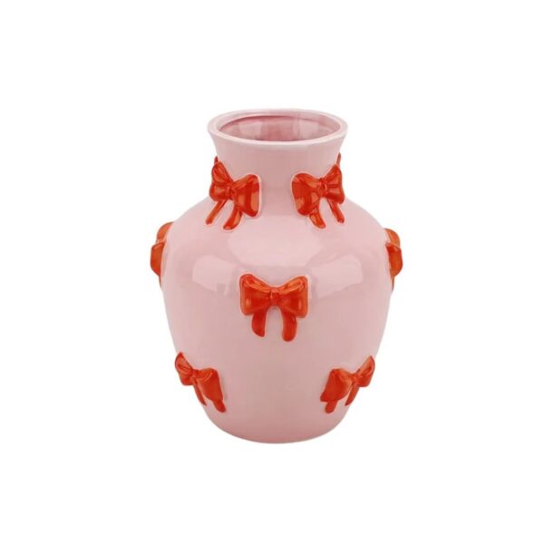 Beauty Home Βάζο με Κορδέλες – Ροζ/Πορτοκαλί 14x14x19cm